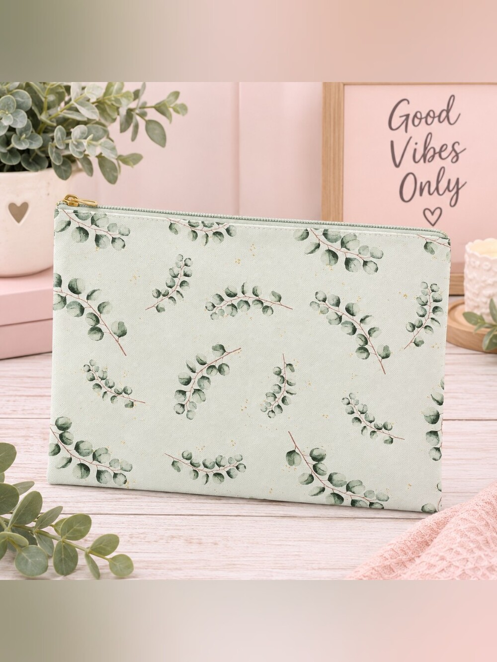 Eucalyptus Zippered Pouch-9x11